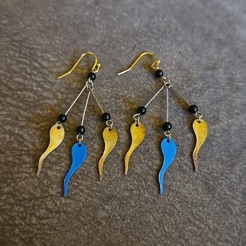 3/$30 VTG Funky Brass Spinner Dangle Hook Earrings